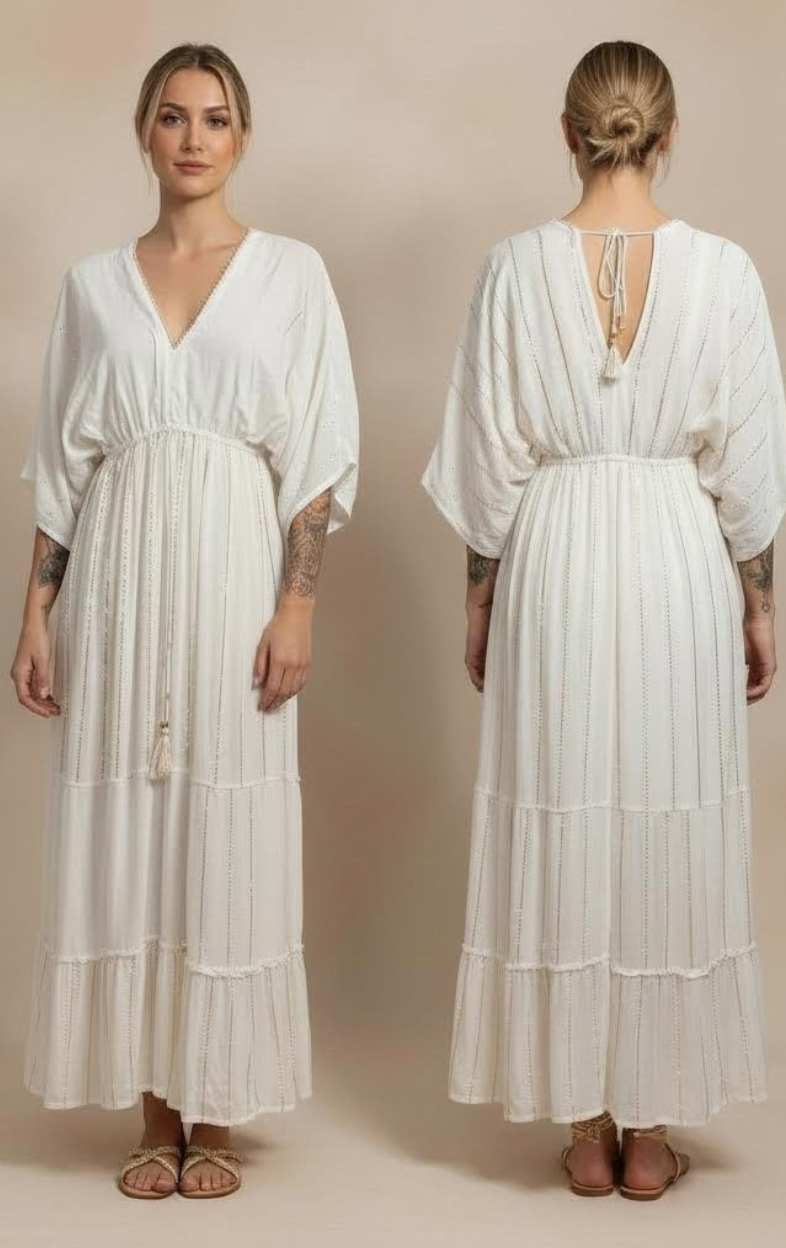Kaftan Maxi Blanco Dorado