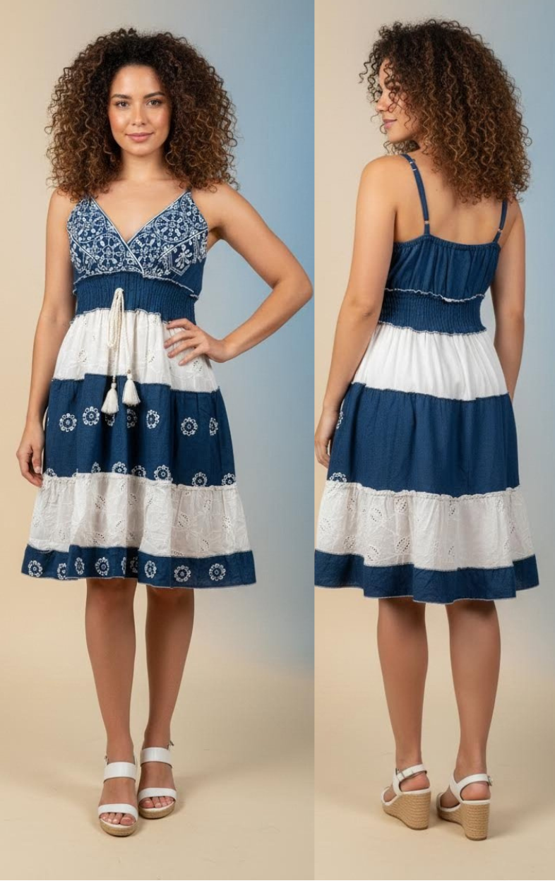 Vestido Midi Étnico Azul Marino