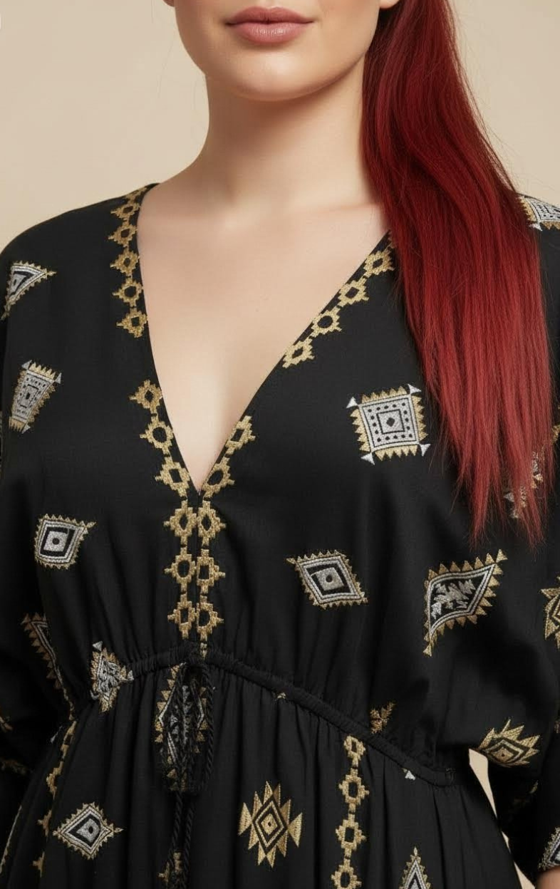 Vestido Maxi Étnico Dorado