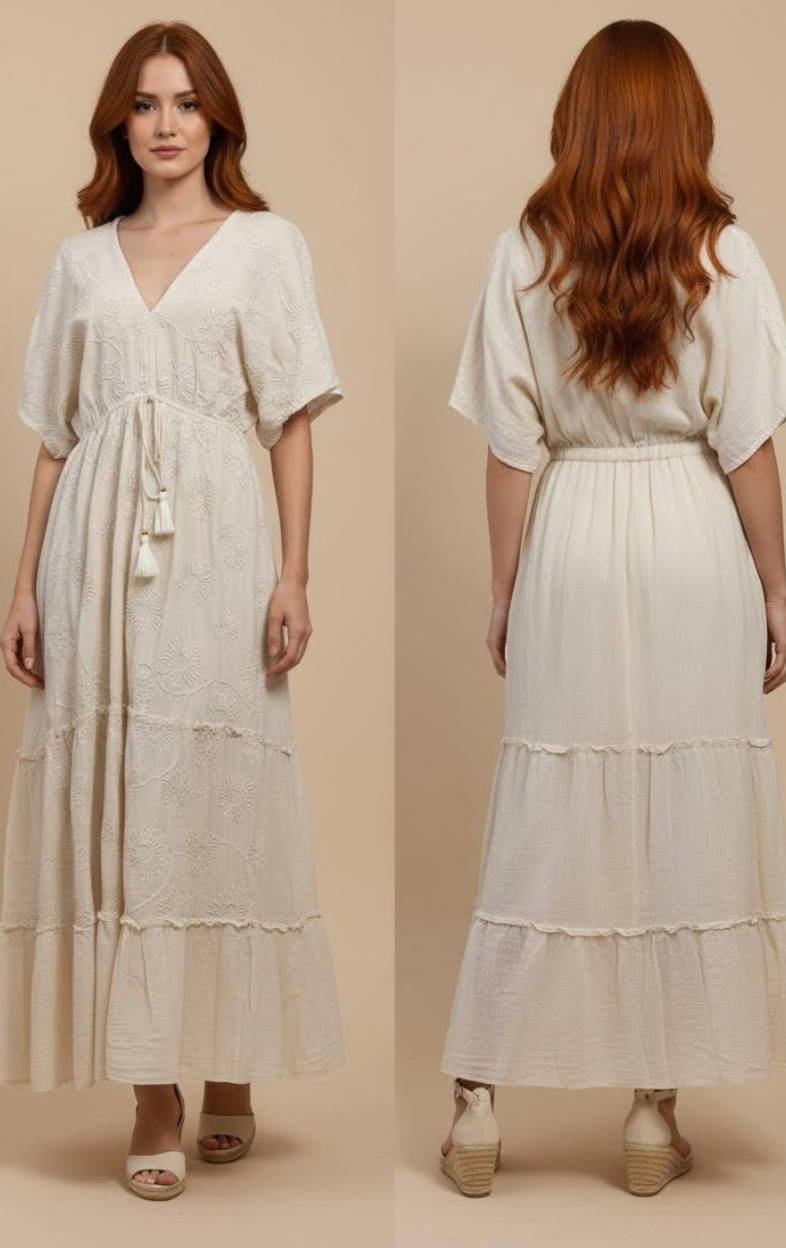 Kaftan Maxi Bordado Floral