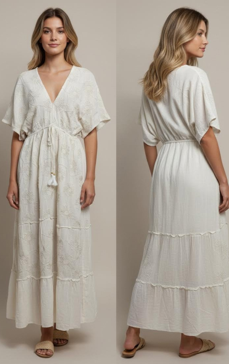 Kaftan Maxi Bordado Floral