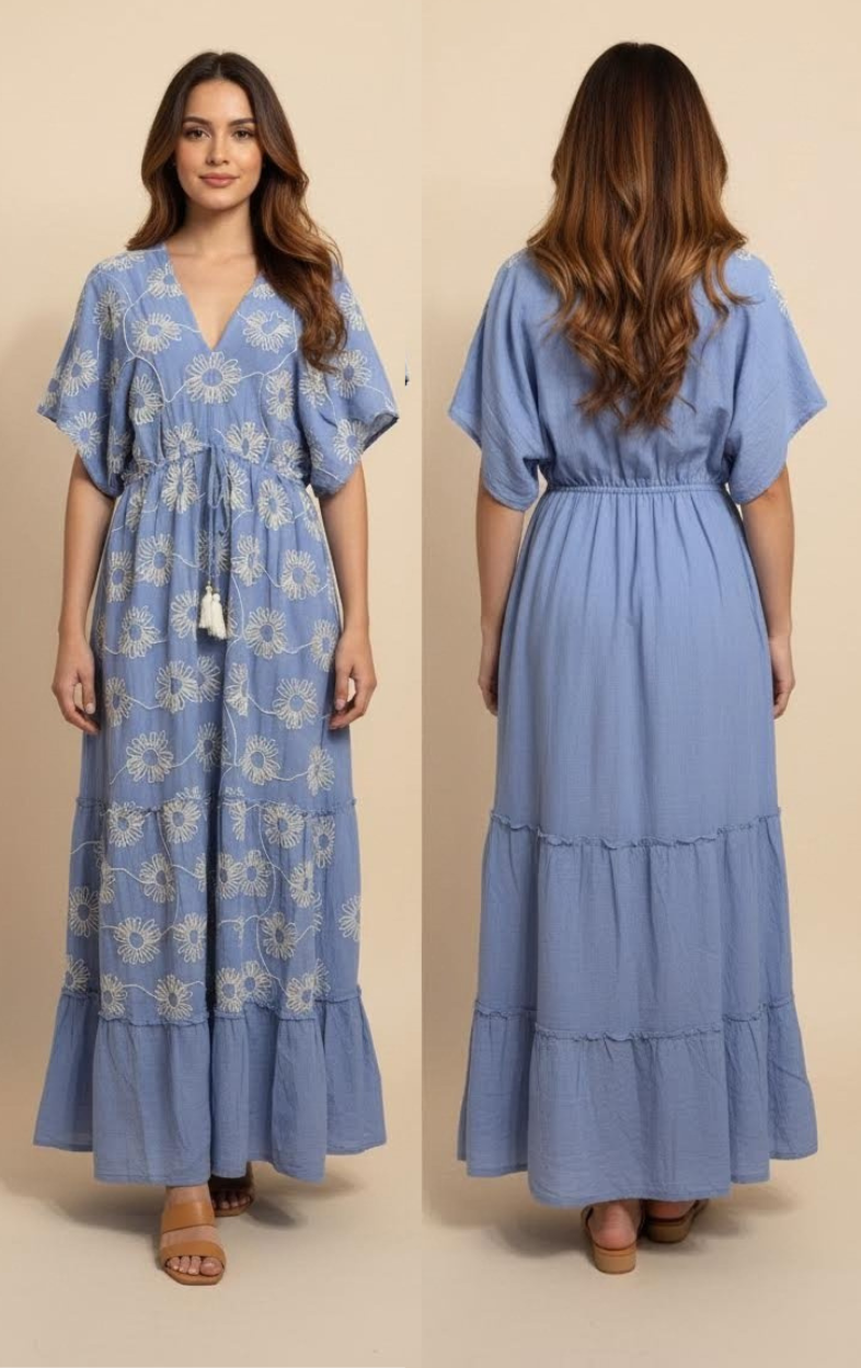 Kaftan Maxi Bordado Floral